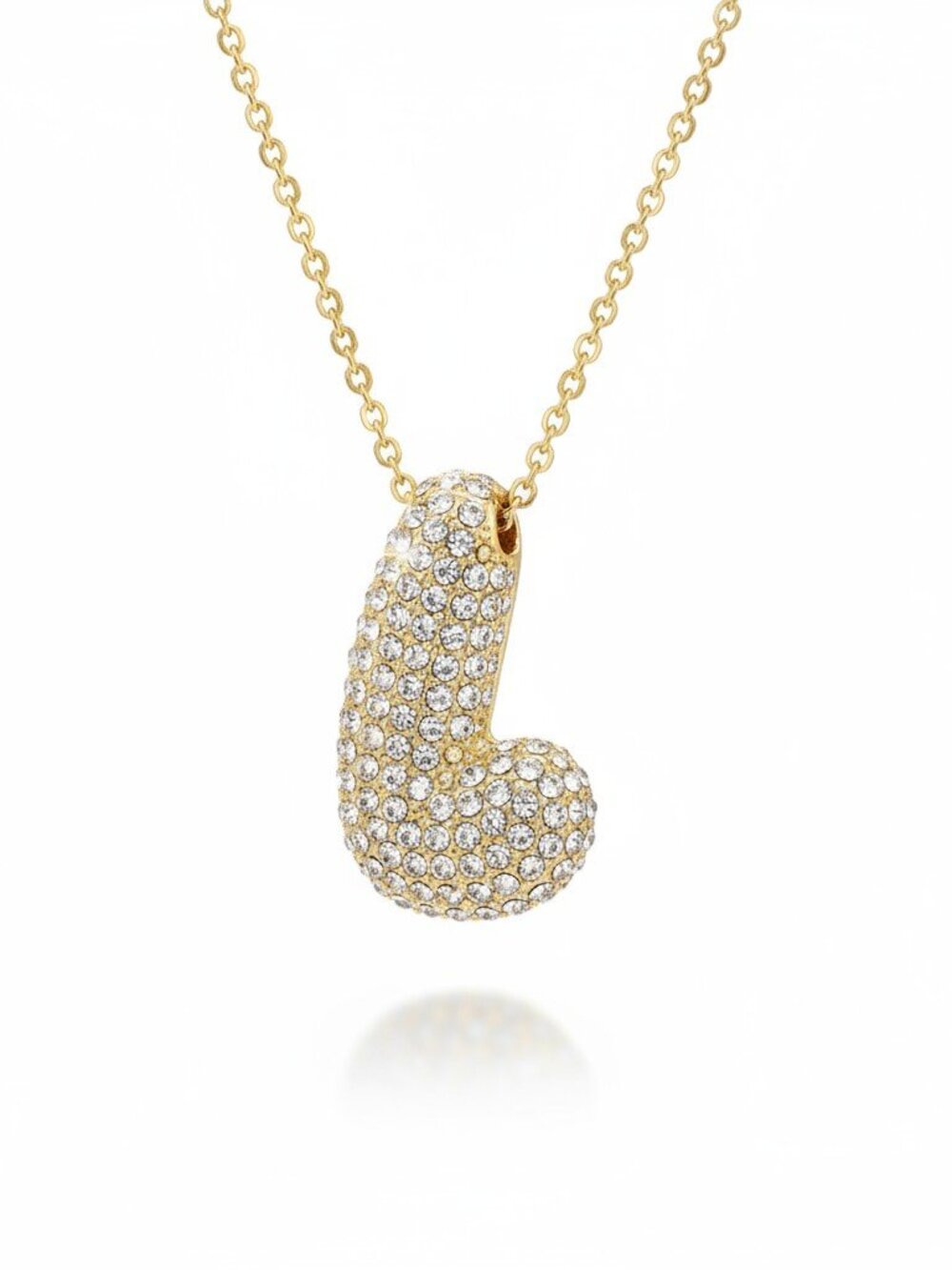 Gold Initial L Bubble Letter Necklace Pavé Crystal‎ Pendant Box Chain New